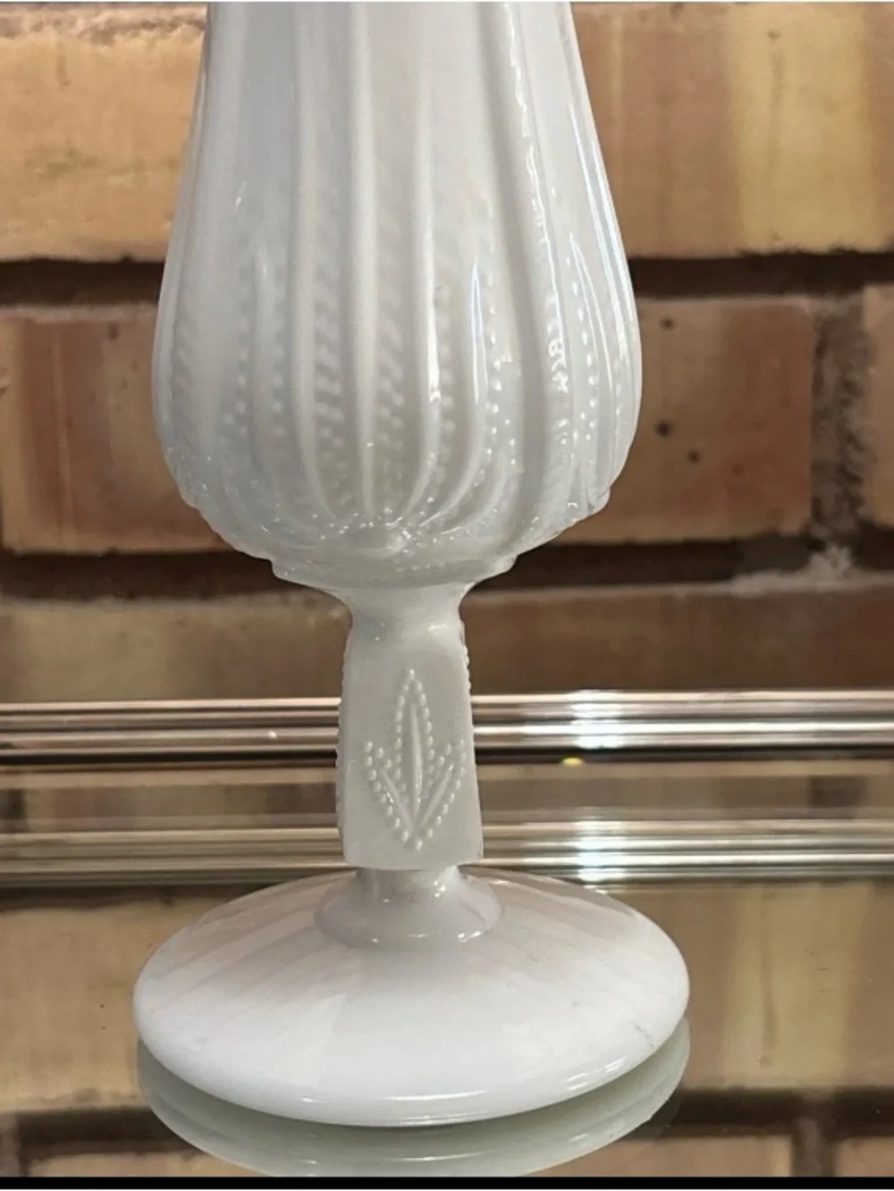 Vintage Fenton Milk Glass Swung Vase Early 1960’s  Cactus/Agave Pattern 12.5”